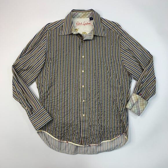 Robert Graham Crinkled Front Shirt Mens L Large Ivy Multicolor Stripe Button Up - Picture 2 of 12